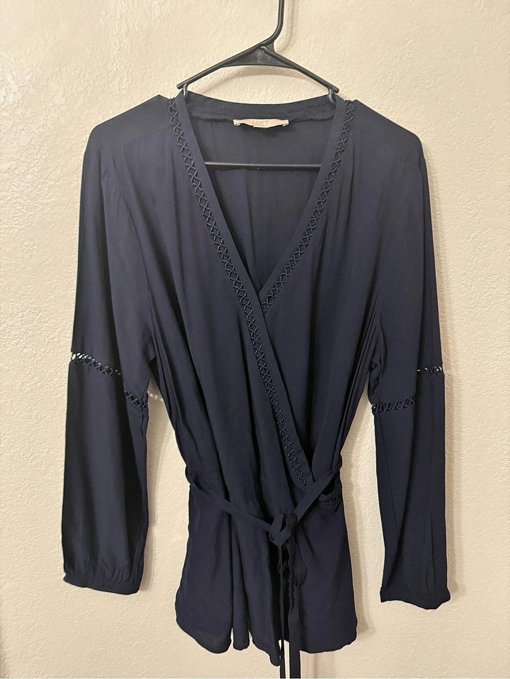 LOFT Wrap Blouse in Navy Blue Size 16
